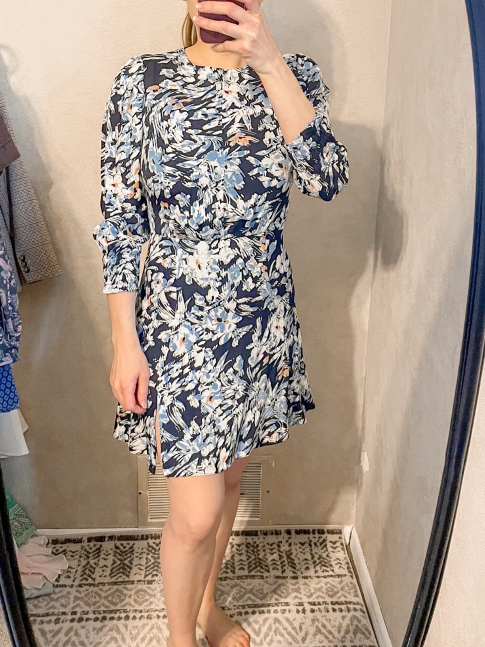 Reiss Annie Floral Mini Dress Blue